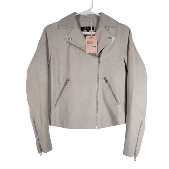 Quince Women's Size XS Biker Jacket Sand Tan 100% Suede Zip Casual NWT - Picture 3 of 13